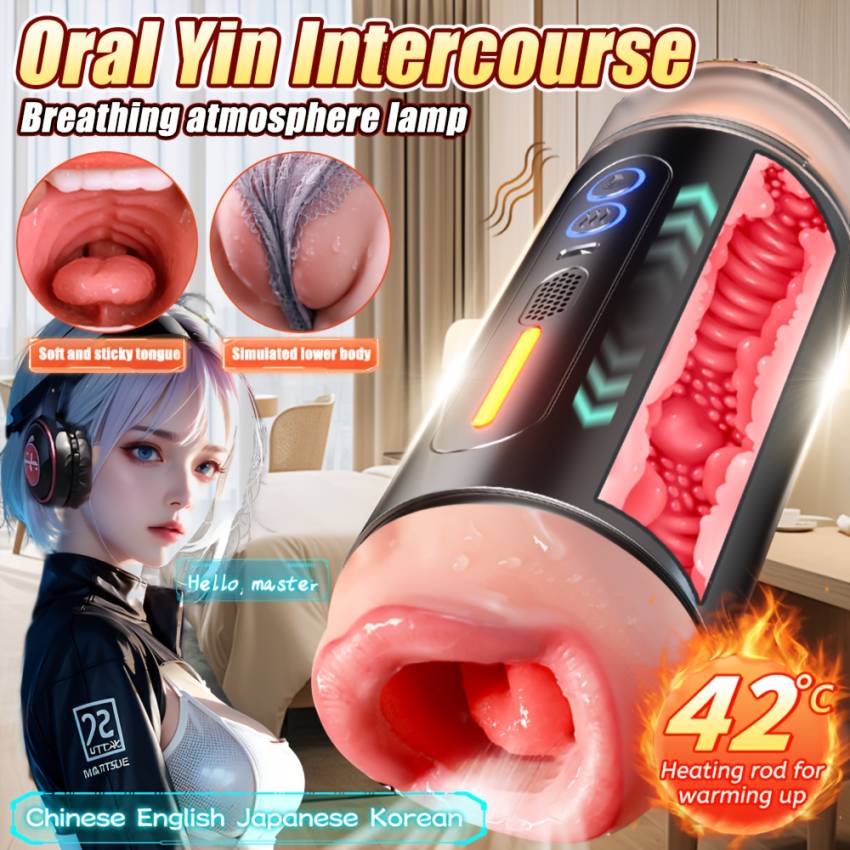 1pc Men Masturbation Cup Penis Endurance Exercise Device With Headphones Four Language Masturbator Automatic Retractable Penis Massager Heating Sucking Penis Pump Stroker Sex Products Adult Sex Toys