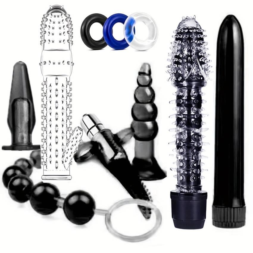 8/10pcs BDSM Kit: Vibrating Anal Plug, Penis Rings, Anal Beads, Dildo, Cock Ring, Adult Pleasure Erotic SM Supplies Set for Men and Women, Couple Flirting Sex Toy (Battery Not Included) - Image 7