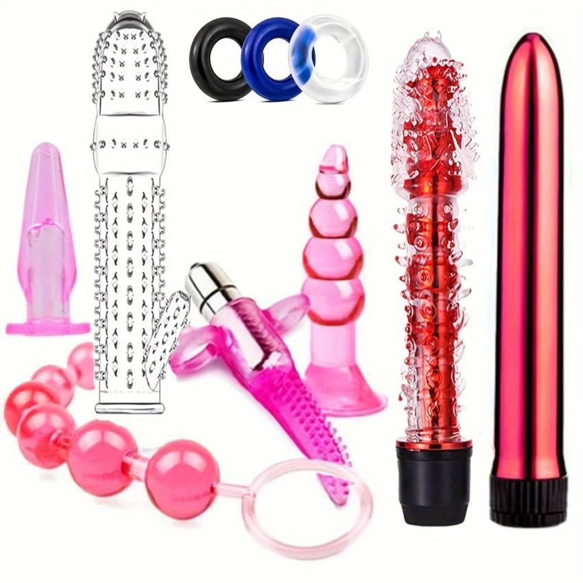 8/10pcs BDSM Kit: Vibrating Anal Plug, Penis Rings, Anal Beads, Dildo, Cock Ring, Adult Pleasure Erotic SM Supplies Set for Men and Women, Couple Flirting Sex Toy (Battery Not Included) - Image 6