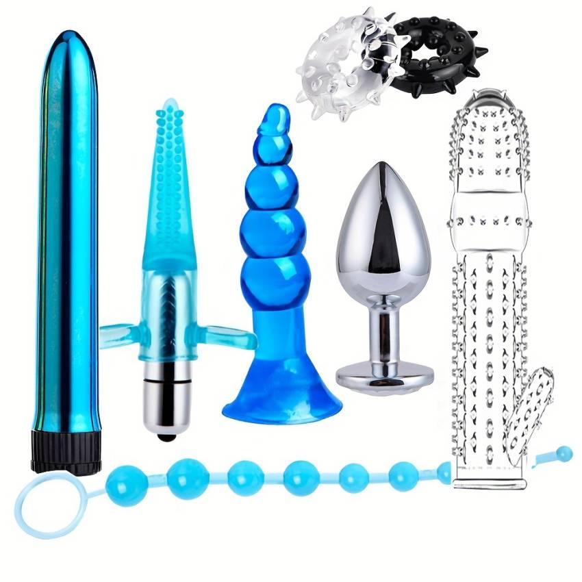 8/10pcs BDSM Kit: Vibrating Anal Plug, Penis Rings, Anal Beads, Dildo, Cock Ring, Adult Pleasure Erotic SM Supplies Set for Men and Women, Couple Flirting Sex Toy (Battery Not Included) - Image 3