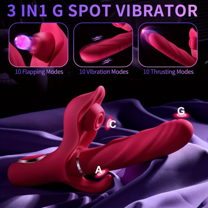 Thrust Dildo Vibrator, G-spot Bunny Vibrator With 30 Modes, Female Clitoral Stimulator, 3 In 1 Thrust And Flapping Vibrating Sex Toy, Rechargeable Adult Toy For Women Couples - Image 5