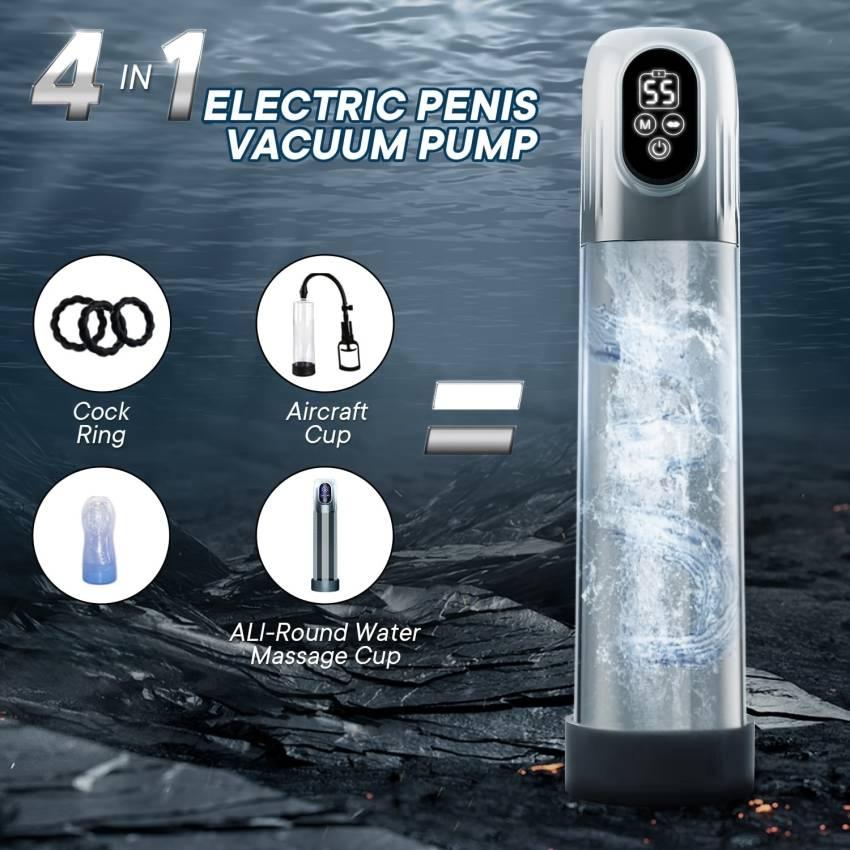 Electric Penis Pump, Automatic Male Masturbator with Mini Pocket Pussy and 3 Penis Ring, Adult Sex Toys for Men, Air Water with 4 Training Pressure and 5 Suction Modes - Image 5