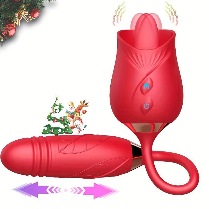 1pc Tongue And Penis 2-in-1 Vibrator, Deep Red Rose Color, Masturbation Tool, Sex Toy, Stimulates G-spot Eruption, with 10 Vibration Modes And 10 Licking And Sucking Modes, Suitable for Adult Women, Christmas Gift. - Image 10