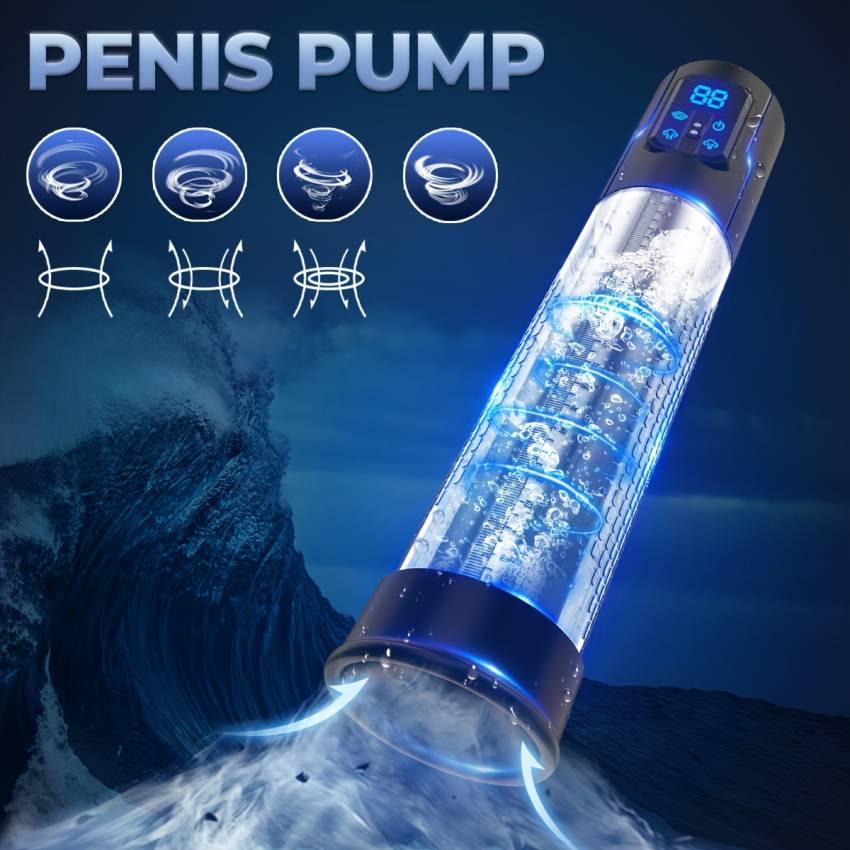 LUVWAKE Electric Penis Pump for Men - IPX7 Waterproof, 4-Level Pressure & 3 Suction Modes, USB Rechargeable with Silicone Rings Included