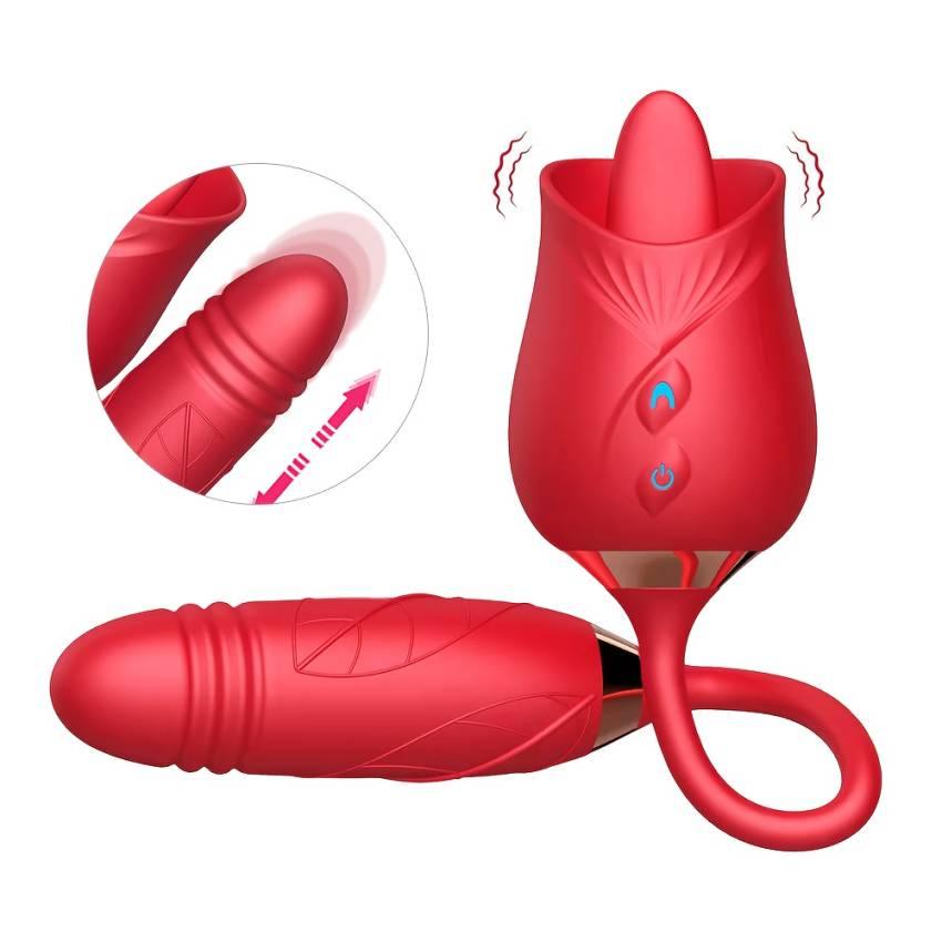 1pc Rose Vibrator - Deluxe Clitoral Vibrator for Women's Pleasure with Tongue Licking, Nipple Stimulation, and Rechargeable Function - Premium Adult Sex Toy for Sexual Wellness and Intimate Satisfaction