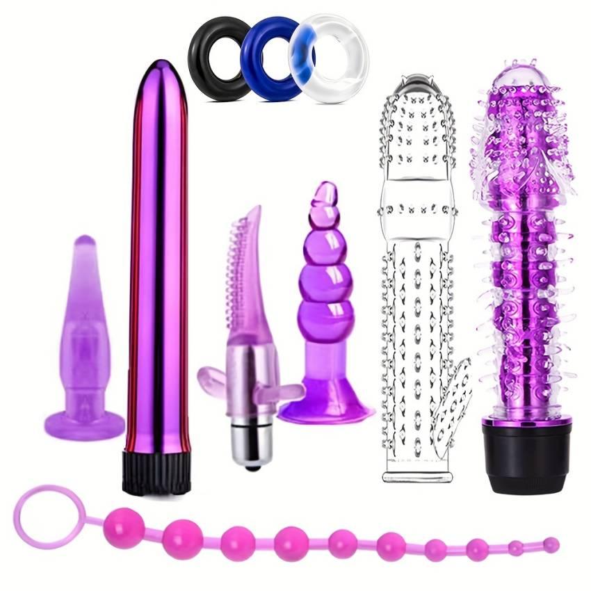 8/10pcs BDSM Kit: Vibrating Anal Plug, Penis Rings, Anal Beads, Dildo, Cock Ring, Adult Pleasure Erotic SM Supplies Set for Men and Women, Couple Flirting Sex Toy (Battery Not Included) - Image 8