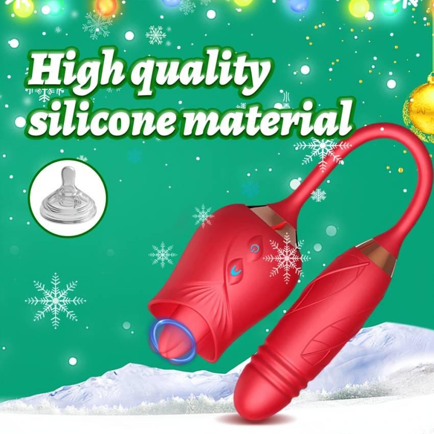 1pc Tongue And Penis 2-in-1 Vibrator, Deep Red Rose Color, Masturbation Tool, Sex Toy, Stimulates G-spot Eruption, with 10 Vibration Modes And 10 Licking And Sucking Modes, Suitable for Adult Women, Christmas Gift. - Image 3