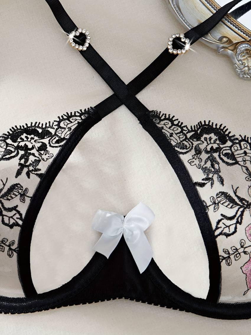 Sexy Lace Bra and Panty Set with Embroidery - Image 4