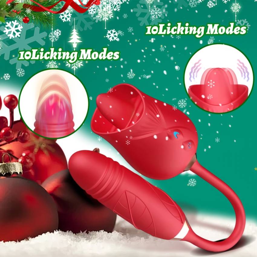 1pc Tongue And Penis 2-in-1 Vibrator, Deep Red Rose Color, Masturbation Tool, Sex Toy, Stimulates G-spot Eruption, with 10 Vibration Modes And 10 Licking And Sucking Modes, Suitable for Adult Women, Christmas Gift. - Image 8