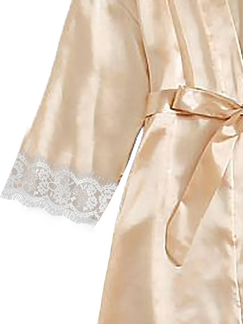 Luxurious Floral Lace Satin Lounge Set - Soft & Stylish Robe with Belt, V-Neck Cami, Thongs & Shorts - Womens Comfy Sleepwear for Chic Nighttime Glamour - Image 56