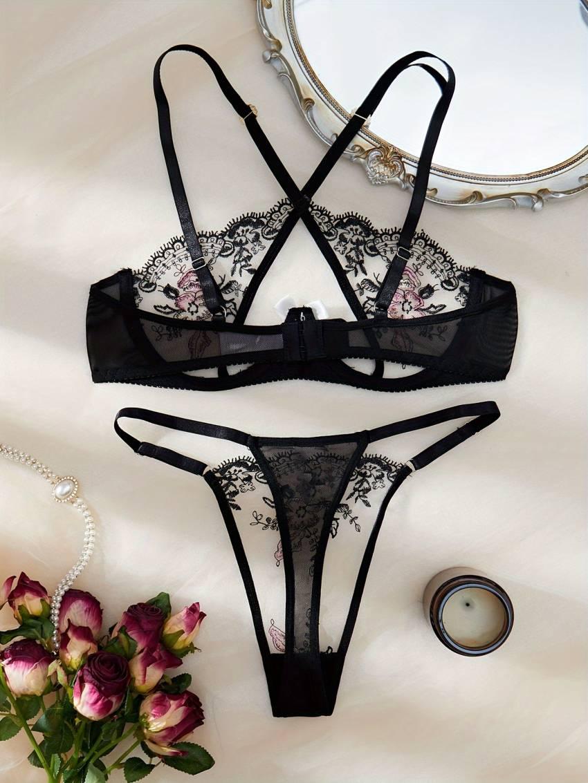 Sexy Lace Bra and Panty Set with Embroidery - Image 2