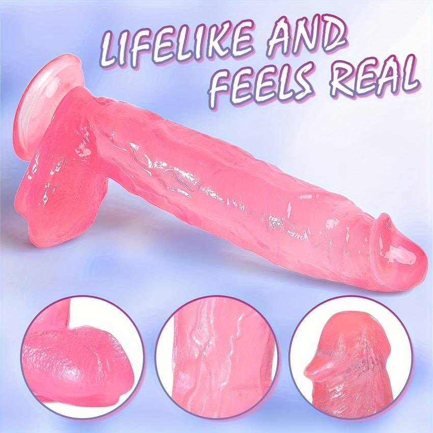 1pc Realistic Pink Rose Jelly Dildo, 11.8 Inch Large PVC Cock Toy with Suction Cups, Hand-Free Play, Lifelike Anal Plug for Men and Women, Non-Electric Adult Sex Toy - Image 4