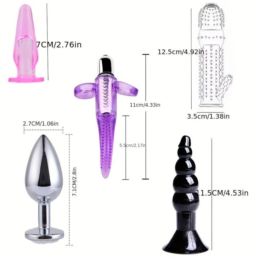 8/10pcs BDSM Kit: Vibrating Anal Plug, Penis Rings, Anal Beads, Dildo, Cock Ring, Adult Pleasure Erotic SM Supplies Set for Men and Women, Couple Flirting Sex Toy (Battery Not Included) - Image 4