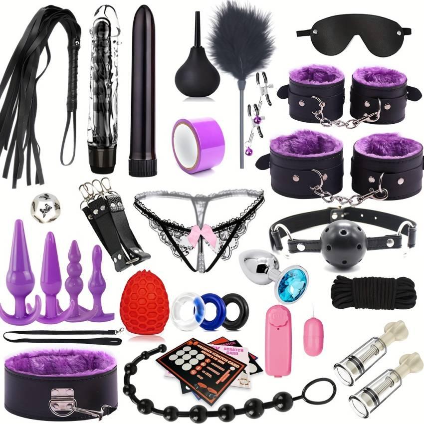 30PCS Ultimate Bondage Sex Toy Kit For Couples - Explore Endless Possibilities With Restraints, Anal Plug, Vibrators, Massagers, And Gang Ball Play - Perfect For Adventurous Lovers And BDSM Enthusiasts