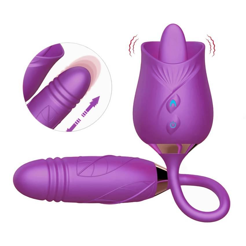 1pc Rose Vibrator - Deluxe Clitoral Vibrator for Women's Pleasure with Tongue Licking, Nipple Stimulation, and Rechargeable Function - Premium Adult Sex Toy for Sexual Wellness and Intimate Satisfaction - Image 4