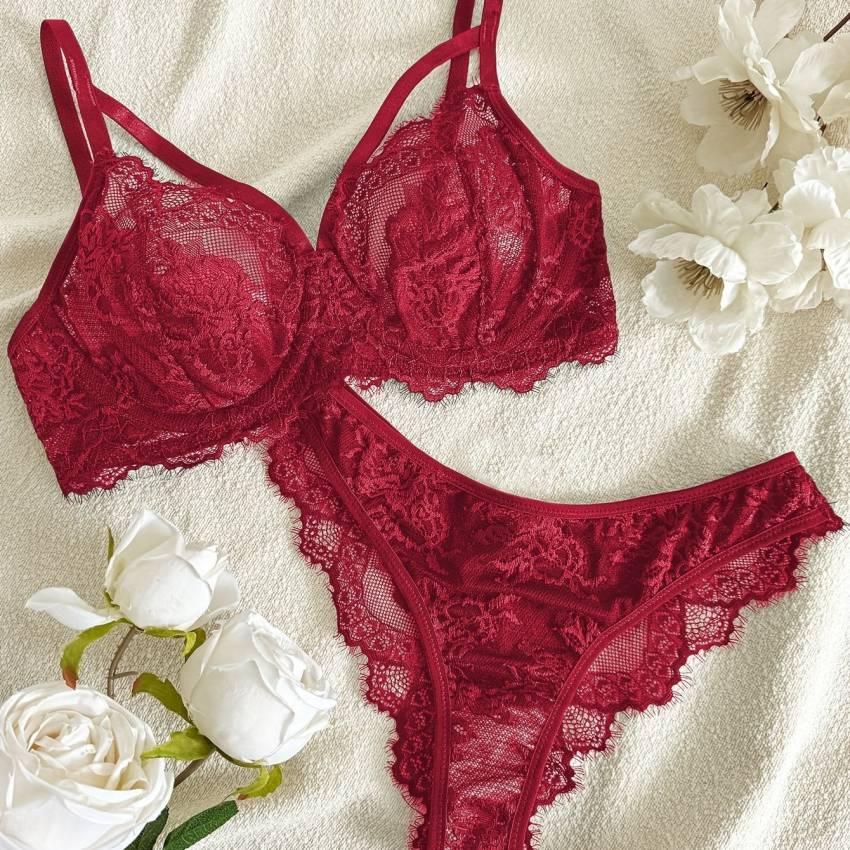 Sensual Floral Lace Lingerie Set - Semi Sheer Underwire Bra & Briefs with Eyelash Trim, Women's Elegant Intimate Apparel for Everyday Wear, Comfortable & Confident - Image 23