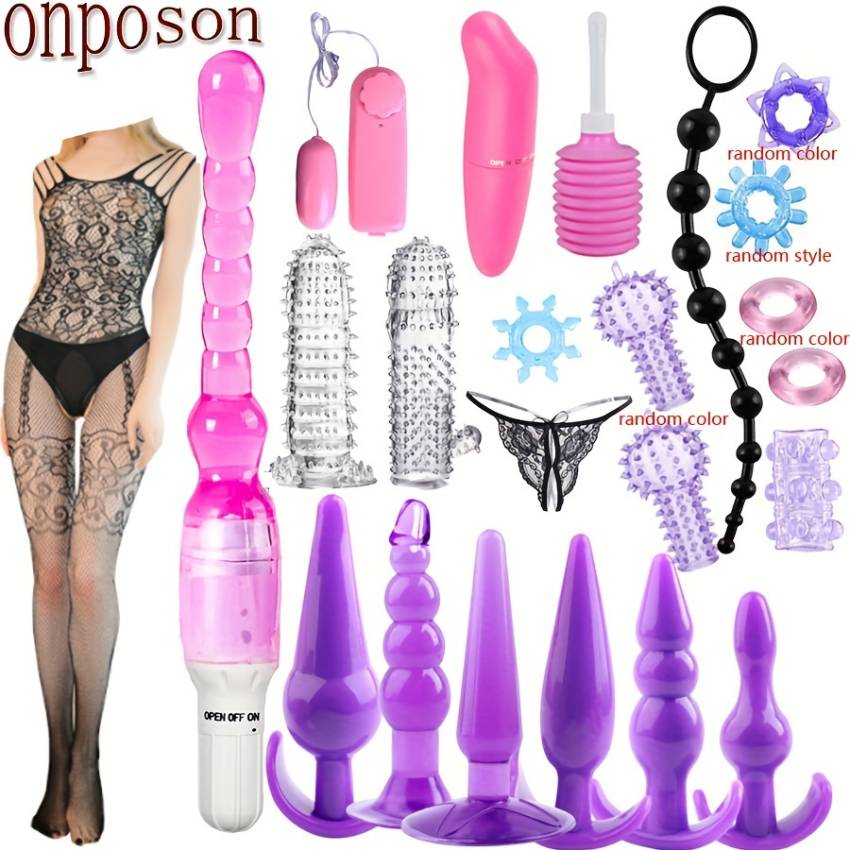 23pcs Sexy Bondage Toys Set - Flirtatious Finger Cots, Cock Rings, Butt Plugs, and Flusher for Adults - Battery-Free, Solid Color, and Perfect for Couples and Solo Play