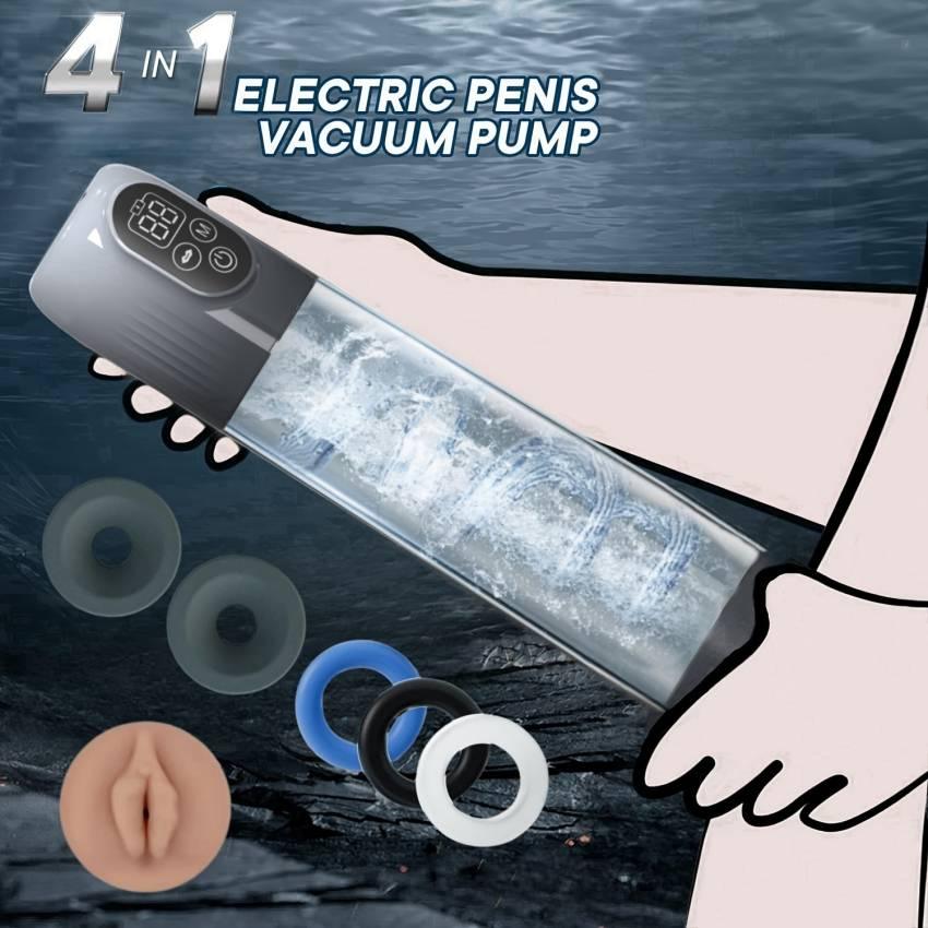 Electric Penis Pump, Automatic Male Masturbator with Mini Pocket Pussy and 3 Penis Ring, Adult Sex Toys for Men, Air Water with 4 Training Pressure and 5 Suction Modes