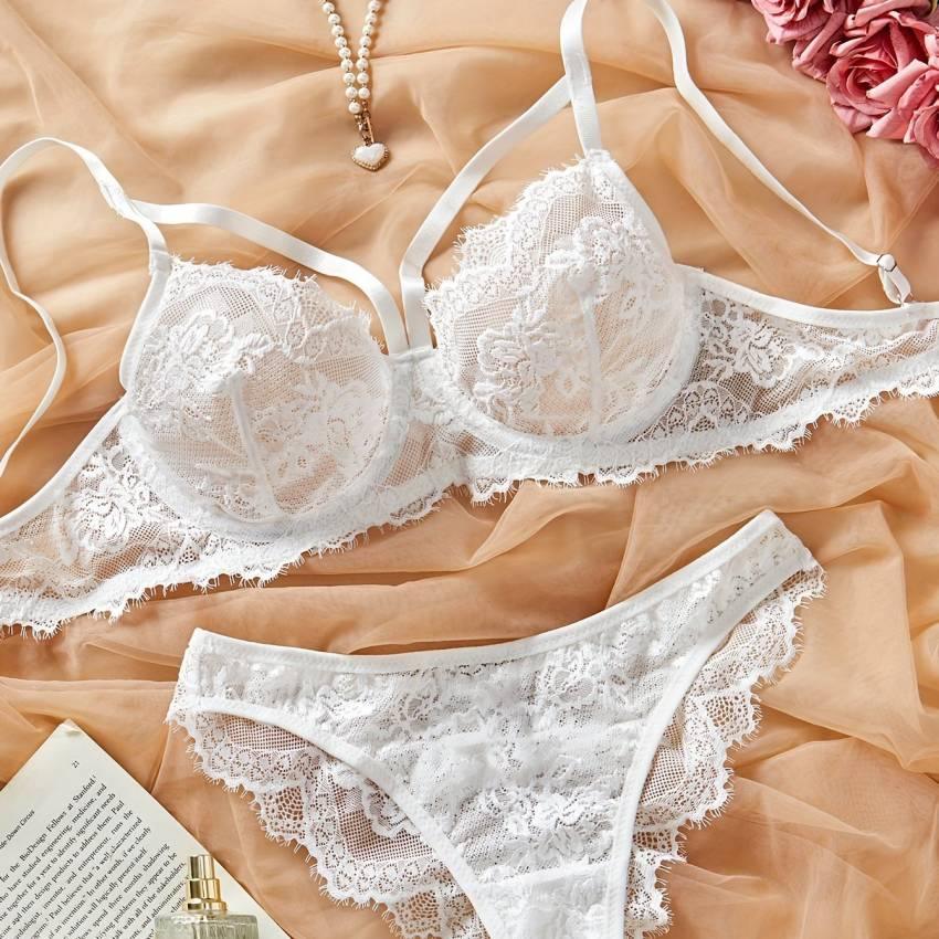 Sensual Floral Lace Lingerie Set - Semi Sheer Underwire Bra & Briefs with Eyelash Trim, Women's Elegant Intimate Apparel for Everyday Wear, Comfortable & Confident - Image 25