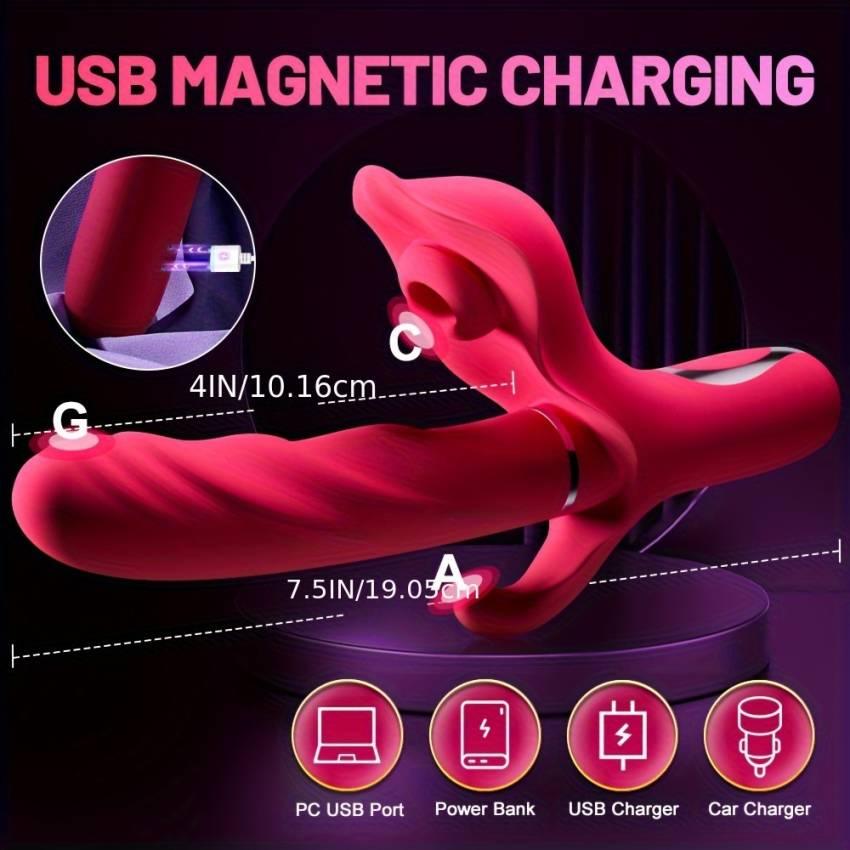 1pc 3 in 1 Female Vibrator Masturbator, Cannibal Flower Powerful Vibrator, 10 Frequency Vibration, Sucking Retractable, Female Erotic Toys, Sex Toys for Couples, Female Solo Masturbation, G Spot Vibrator Female - Image 5