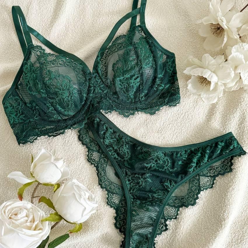 Sensual Floral Lace Lingerie Set - Semi Sheer Underwire Bra & Briefs with Eyelash Trim, Women's Elegant Intimate Apparel for Everyday Wear, Comfortable & Confident - Image 22