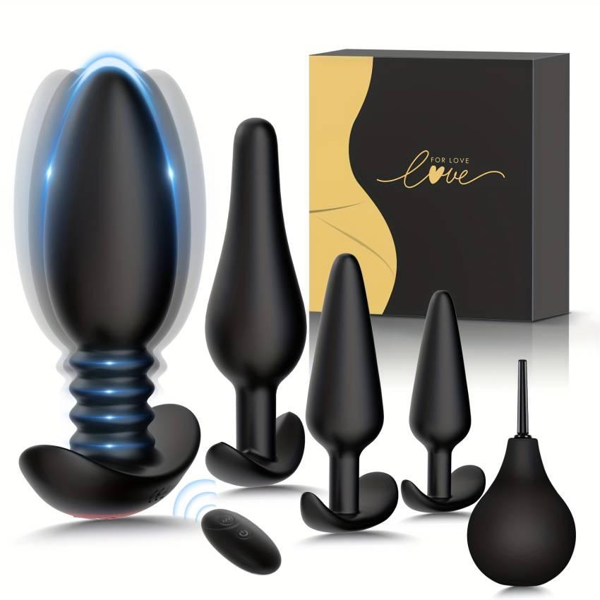 5PCS Vibrating Butt Plug Set Anal Plug Training Kit, Prostate Massager Anal Vibrator With 10 Vibration Modes, Remote Control Anal Dildo Toy Male Adult Sex Toys For Men Women Or Couple Pleasure