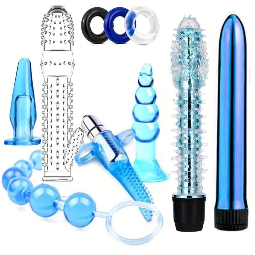 8/10pcs BDSM Kit: Vibrating Anal Plug, Penis Rings, Anal Beads, Dildo, Cock Ring, Adult Pleasure Erotic SM Supplies Set for Men and Women, Couple Flirting Sex Toy (Battery Not Included) - Image 2