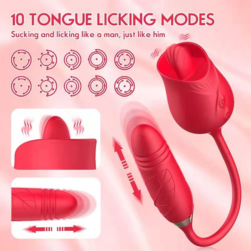 1pc Rose Vibrator - Deluxe Clitoral Vibrator for Women's Pleasure with Tongue Licking, Nipple Stimulation, and Rechargeable Function - Premium Adult Sex Toy for Sexual Wellness and Intimate Satisfaction - Image 5