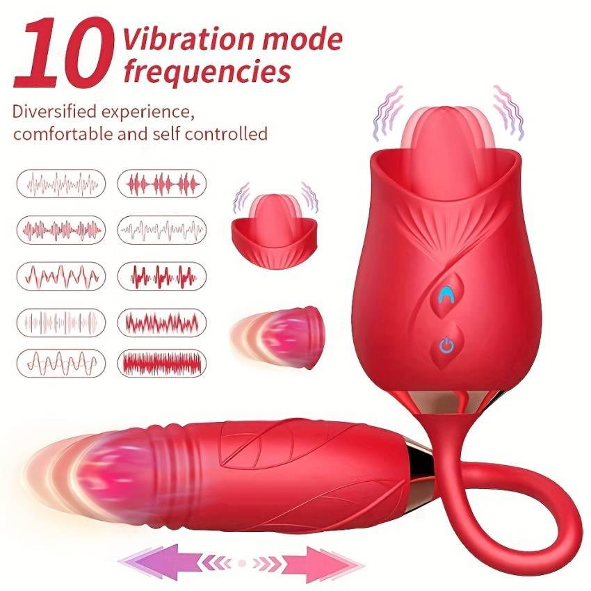 1pc Tongue And Penis 2-in-1 Vibrator, Deep Red Rose Color, Masturbation Tool, Sex Toy, Stimulates G-spot Eruption, with 10 Vibration Modes And 10 Licking And Sucking Modes, Suitable for Adult Women, Christmas Gift. - Image 7