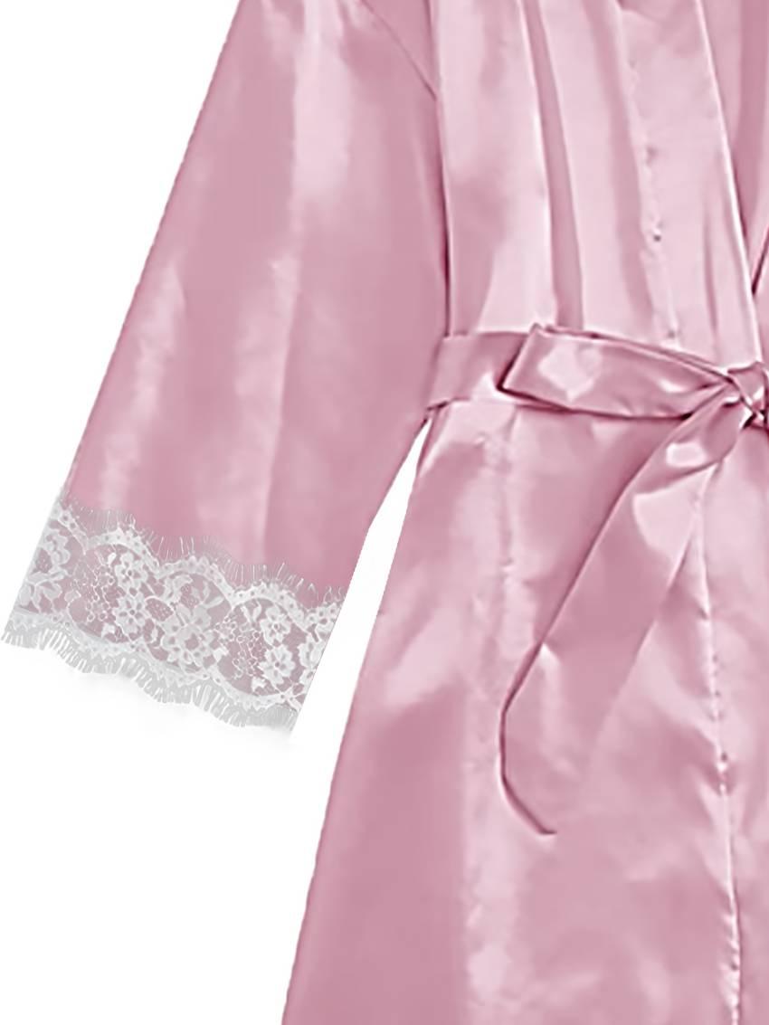 Luxurious Floral Lace Satin Lounge Set - Soft & Stylish Robe with Belt, V-Neck Cami, Thongs & Shorts - Womens Comfy Sleepwear for Chic Nighttime Glamour - Image 23