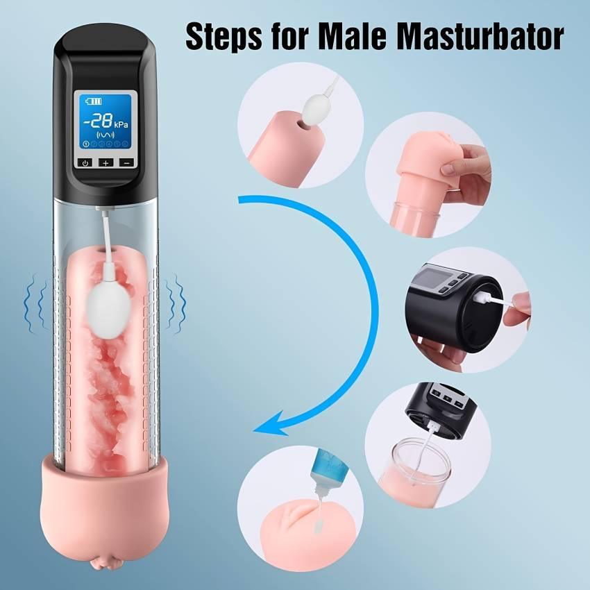 1pc Rechargeable Male Vacuum Pump Set LED Screen Vibrating Penis Pump - 6 Suction & 9 Vibration Intensities with Pocket Pussy, Safe and Effective Male Enhancement Growth Solution - Image 4